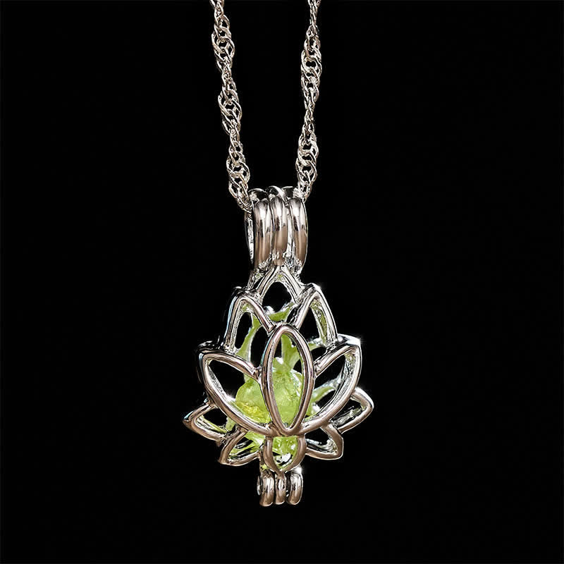 Buddha Stones Prehnite Titanium Steel Minimalist Cutout Lotus Pendant Enlightenment Necklace - Prehnite(Serenity ♥ Intuition) - image 0