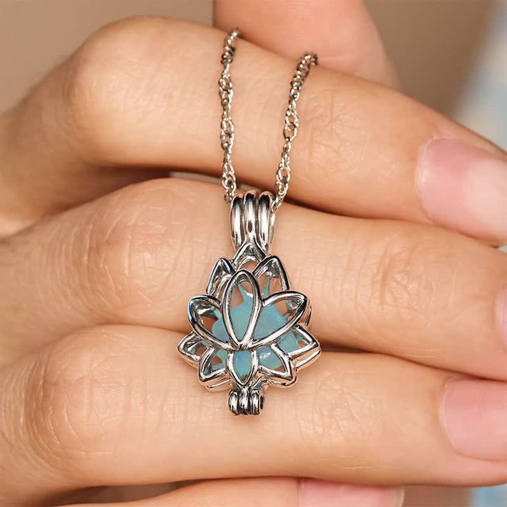 Buddha Stones Aquamarine Titanium Steel Lotus Peace Pendant Necklace - image 5