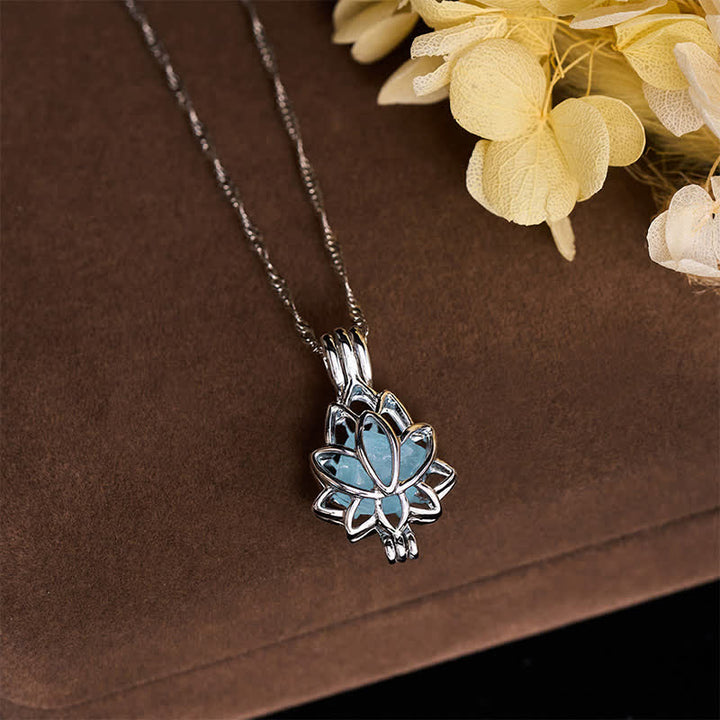 Buddha Stones Aquamarine Titanium Steel Lotus Peace Pendant Necklace - image 4