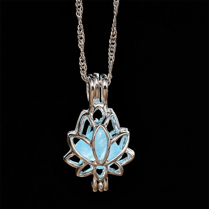 Buddha Stones Aquamarine Titanium Steel Lotus Peace Pendant Necklace - Aquamarine(Peace ♥ Serenity) - image 0