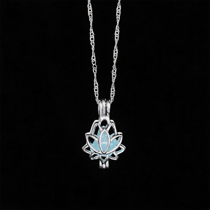 Buddha Stones Aquamarine Titanium Steel Lotus Peace Pendant Necklace - image 3