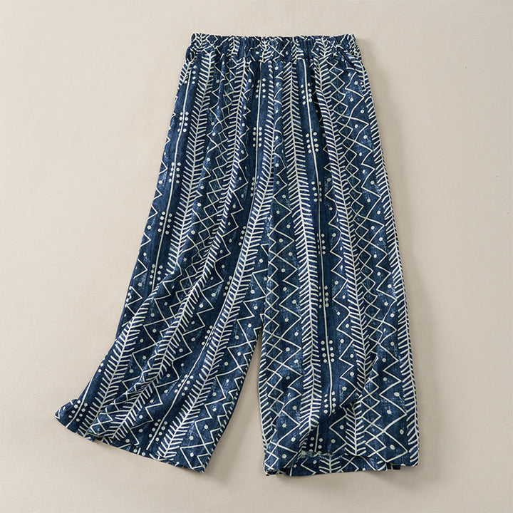 Buddha Stones Blue Stripes Print Wide Leg Pants With Pockets - US8-10，UK/AU12-14，EU40-42 (2XL) - image 0