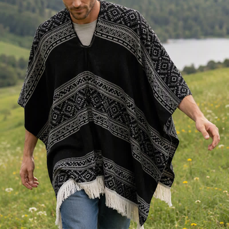 Buddha Stones Fall Winter Boho Geometric Stripe Tassel Women's Shawl - image 3