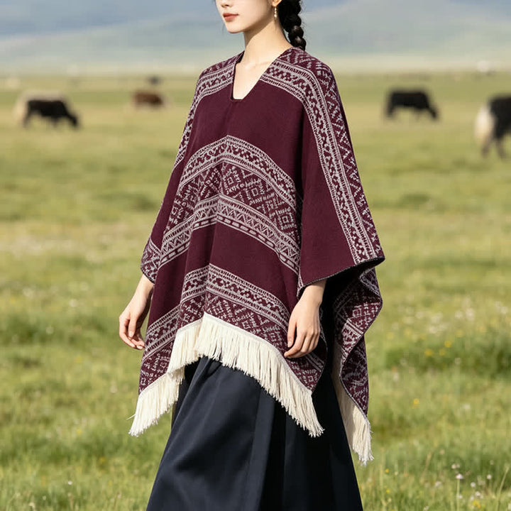 Buddha Stones Fall Winter Boho Geometric Stripe Tassel Women's Shawl - image 14