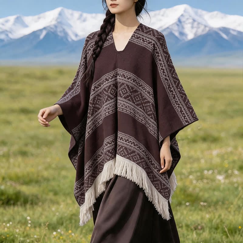 Buddha Stones Fall Winter Boho Geometric Stripe Tassel Women's Shawl - image 22