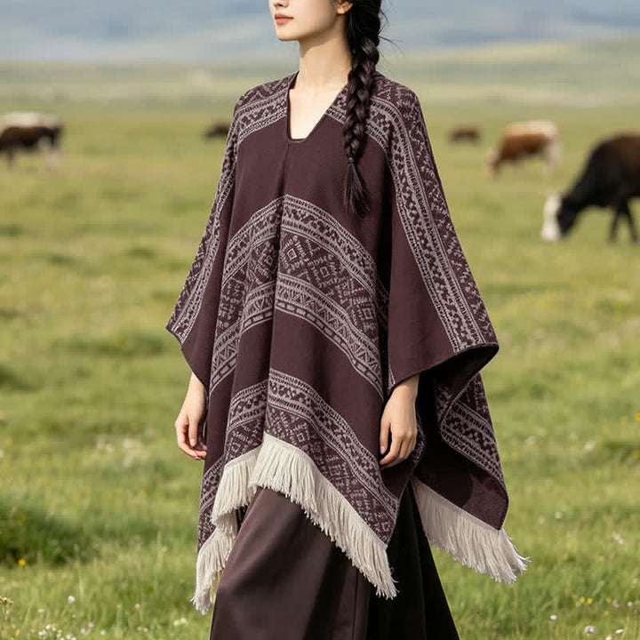 Buddha Stones Fall Winter Boho Geometric Stripe Tassel Women's Shawl - image 23