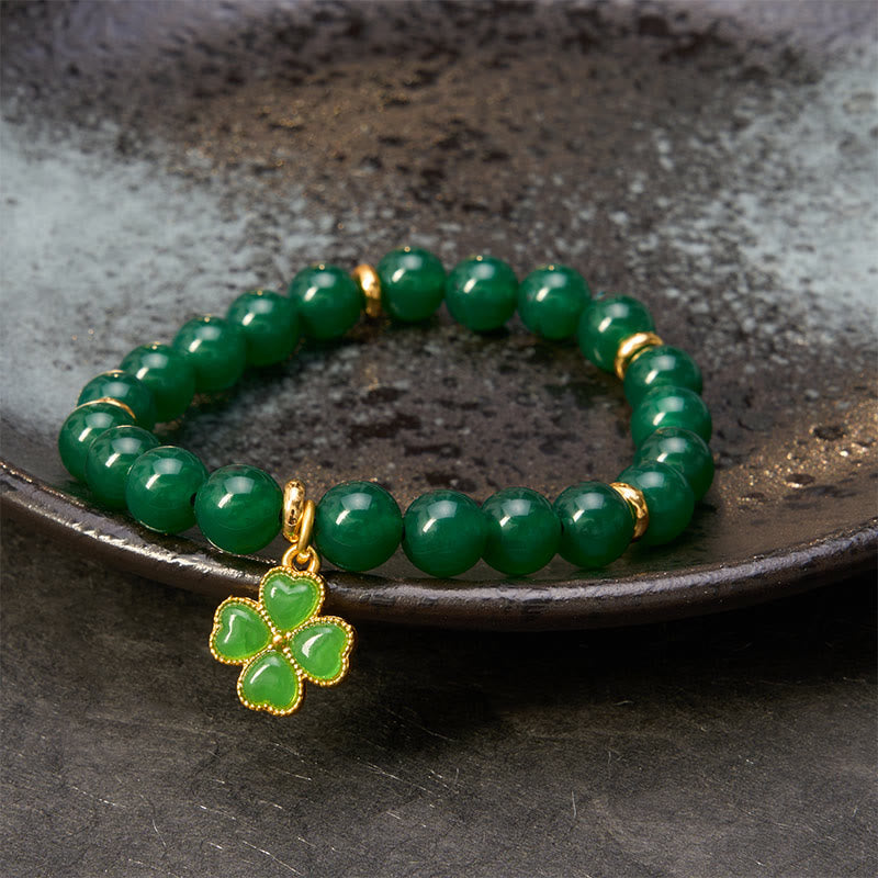 Buddha Stones Natural Green Agate Four-leaf Clover Support Bracelet - image 7