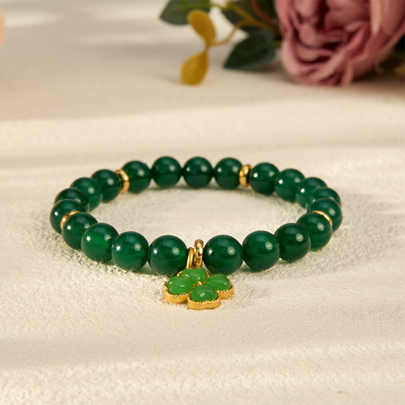 Buddha Stones Natural Green Agate Four-leaf Clover Support Bracelet - image 2