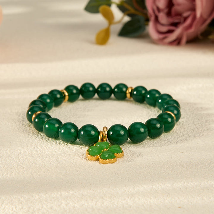 Buddha Stones Natural Green Agate Four-leaf Clover Support Bracelet - image 2