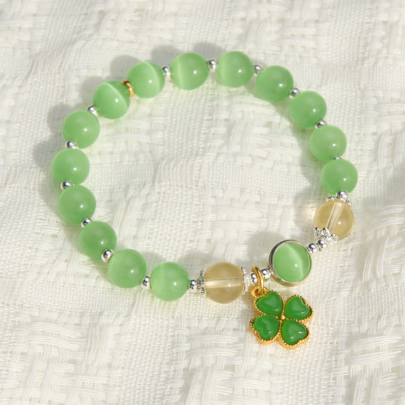 Buddha Stones Cat's Eye Citrine Beads Cyan Jade Four-leaf Clover Support Bracelet - image 4