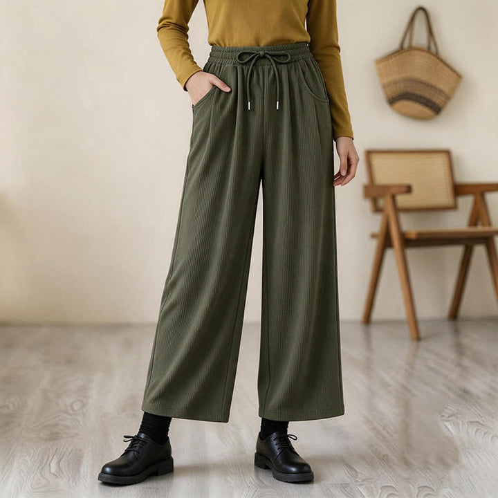 Buddha Stones Fall Winter Casual Minimalist Drawstring Solid Long Pants Corduroy Women's Straight Leg Pants With Pockets - image 1