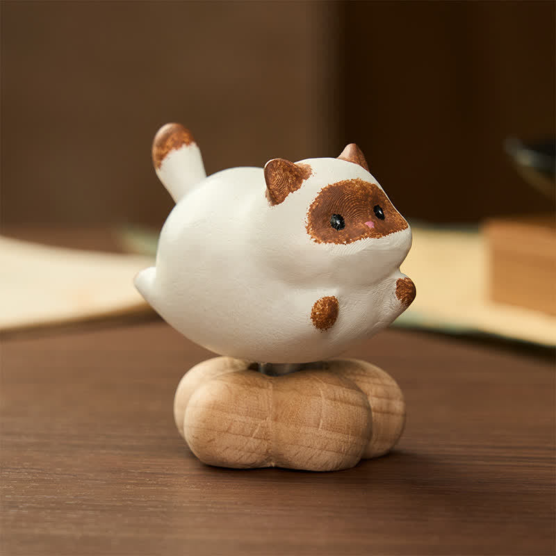 Buddha Stones Beech Wood Rotating Cat Dog Tea Pet Cute Animal Decor - Beech Wood - Rotating Cat - image 0