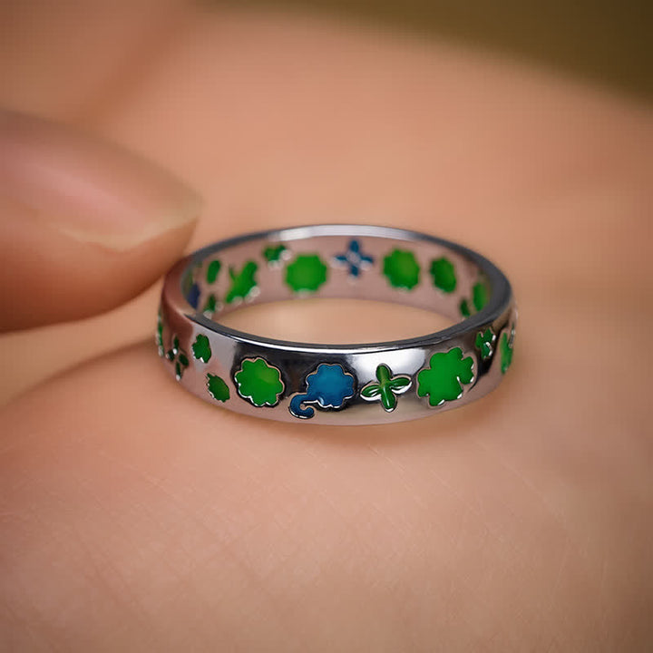 Buddha Stones Copper Green Four Leaf Clover Grounding Ring - image 2