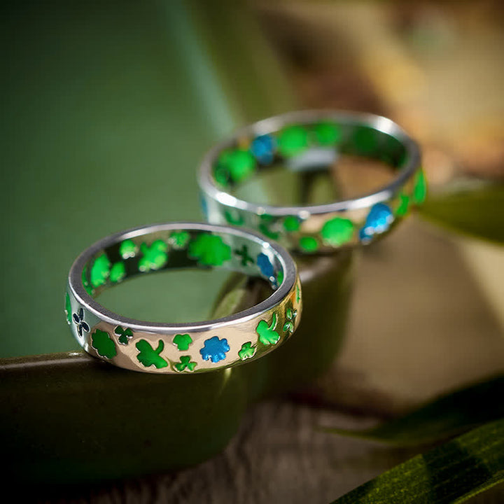 Buddha Stones Copper Green Four Leaf Clover Grounding Ring - image 1