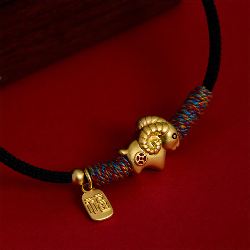 Buddha Stones Year of the Goat Copper Cute Sheep Lamb Fu Character Coins Red String Luck Bracelet - image 18
