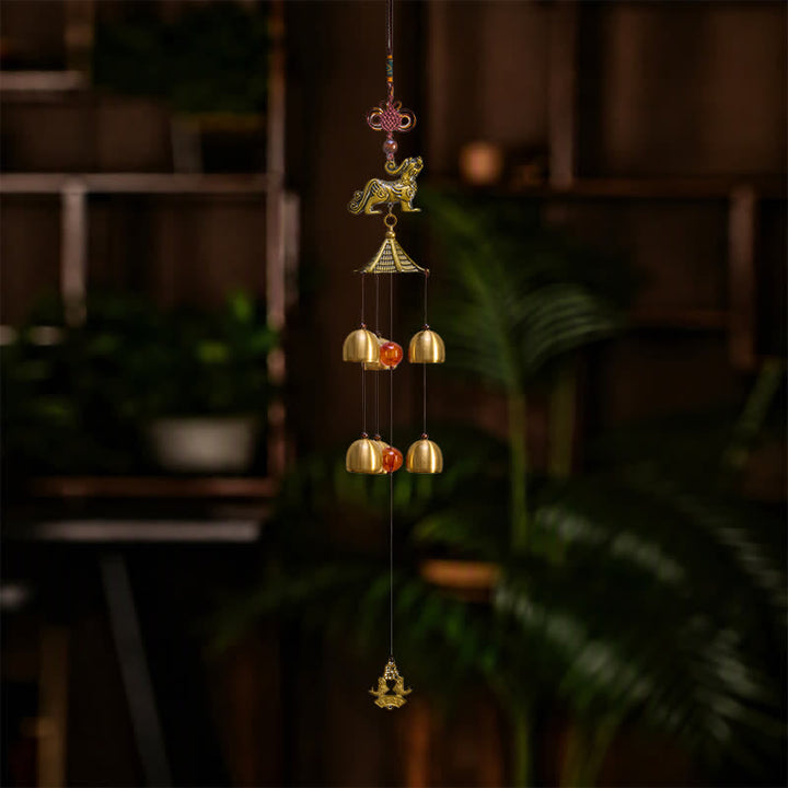 Buddha Stones Copper Pi Xiu Wealth Tower Six Bells Wealth Wind Chime - image 3