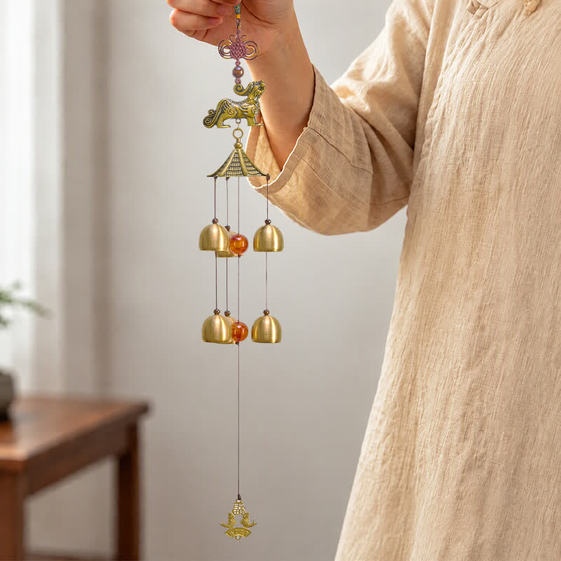 Buddha Stones Copper Pi Xiu Wealth Tower Six Bells Wealth Wind Chime - image 2