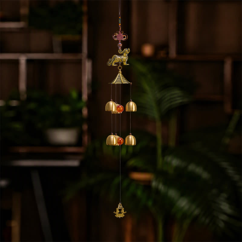 Buddha Stones Copper Pi Xiu Wealth Tower Six Bells Wealth Wind Chime - image 9