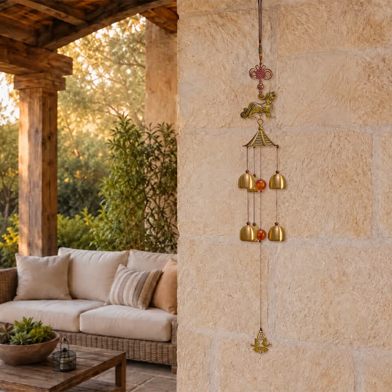 Buddha Stones Copper Pi Xiu Wealth Tower Six Bells Wealth Wind Chime - image 3