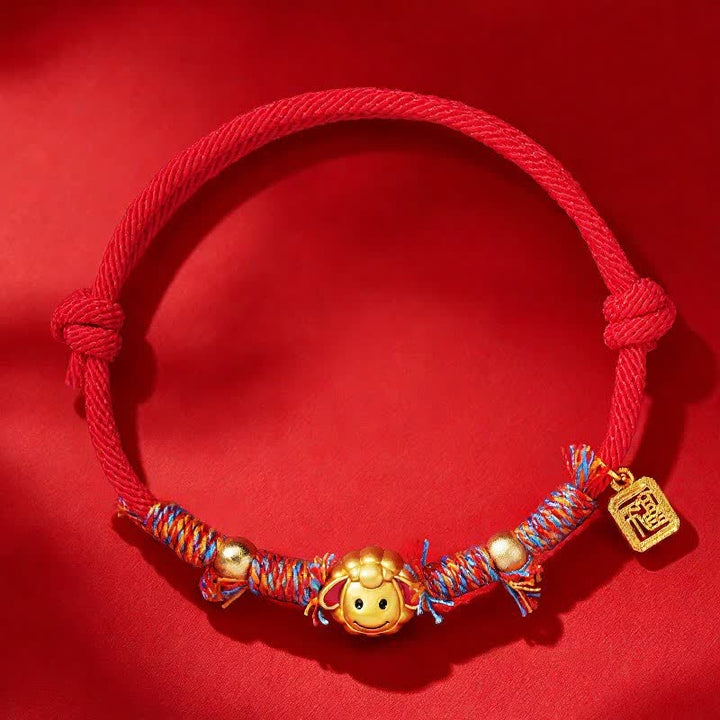 Buddha Stones Hand-Woven Red String Fu Character Goat Charm Blessing Bracelet - Red - image 2