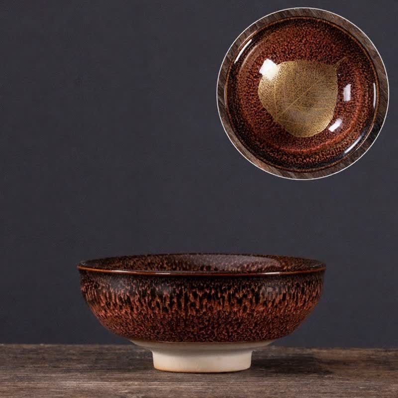 Buddha Stones Dark Speckled Maple Leaf Ceramic Tea Cup - Brown Leaf - image 1