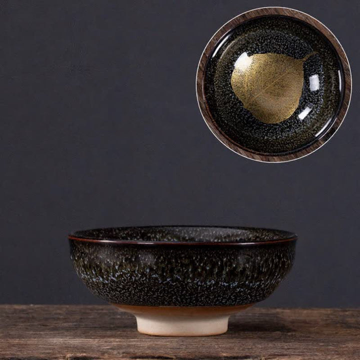 Buddha Stones Dark Speckled Maple Leaf Ceramic Tea Cup - Black Leaf - image 7