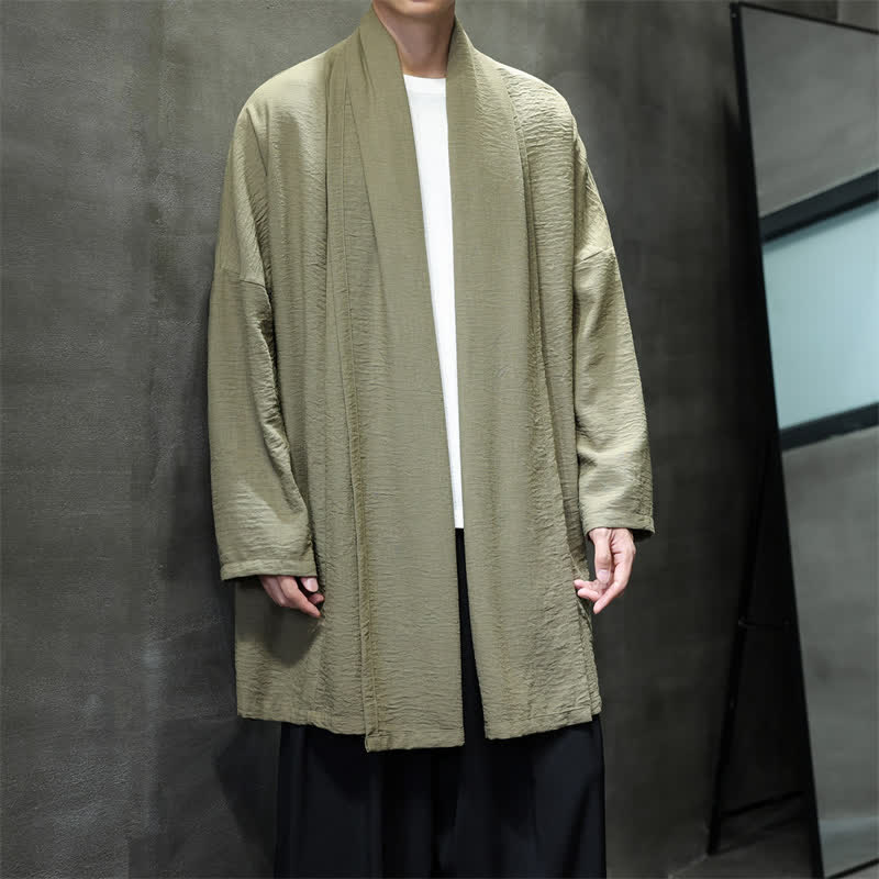 Buddha Stones Fall Classic Minimalist Solid Men's Kimono With Pocket - image 9