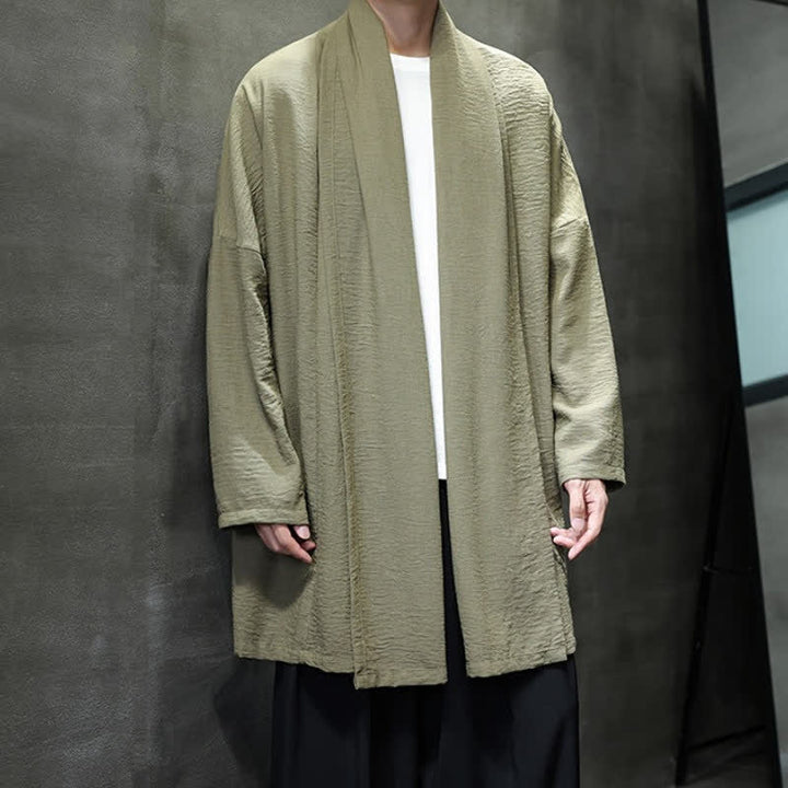 Buddha Stones Fall Classic Minimalist Solid Men's Kimono With Pocket - image 5