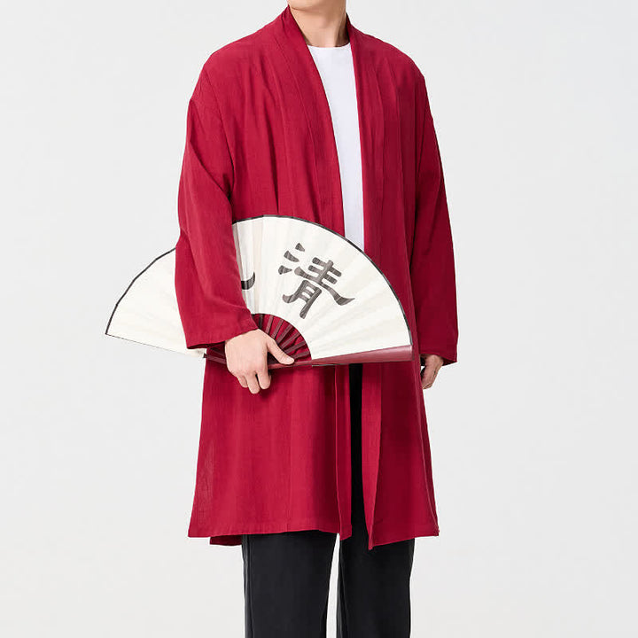 Buddha Stones Fall Minimalist Retro Tang Style Solid Men's Kimono - image 20