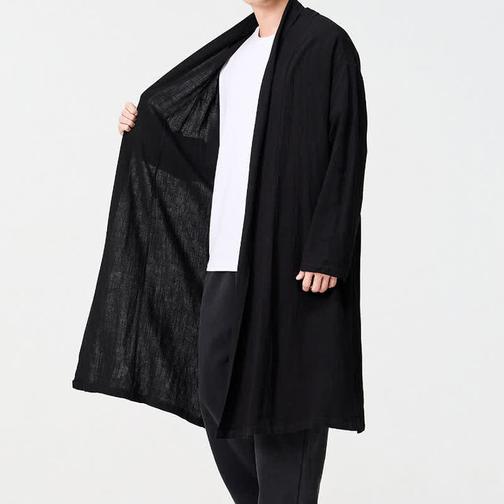 Buddha Stones Fall Minimalist Retro Tang Style Solid Men's Kimono - image 15