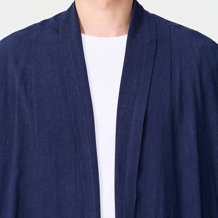 Buddha Stones Fall Minimalist Retro Tang Style Solid Men's Kimono - image 7