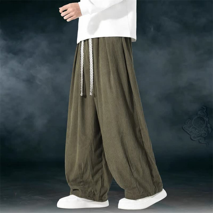 Buddha Stones Spring Fall Basic Drawstring Solid Ankle Pants Corduroy Men's Straight Leg Pants With Pockets - image 2