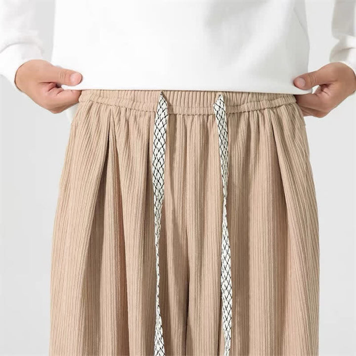 Buddha Stones Spring Fall Basic Drawstring Solid Ankle Pants Corduroy Men's Straight Leg Pants With Pockets - image 15