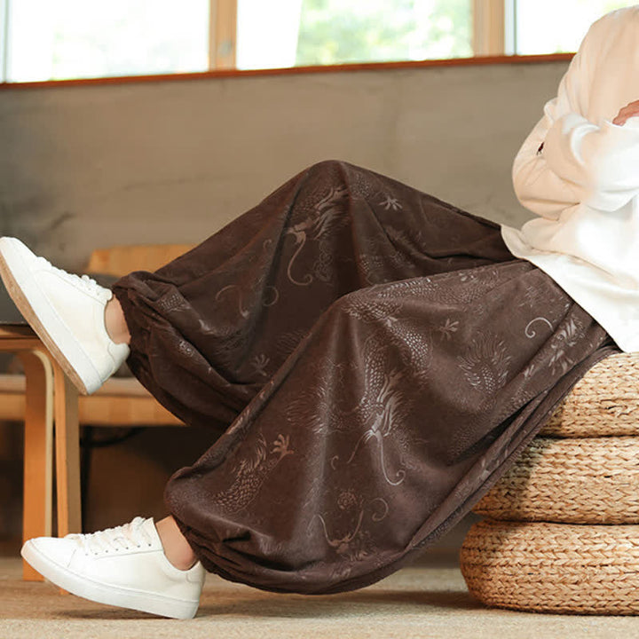 Buddha Stones Spring Fall Retro Casual Drawstring Dragon Pattern Ankle Pants Corduroy Men's Harem Pants With Pockets - image 7