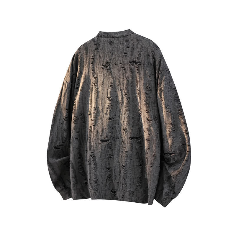 Buddha Stones Fall Casual Vintage Hollow-Out Design V-Neck Men's Long Sleeve T-Shirts - image 1