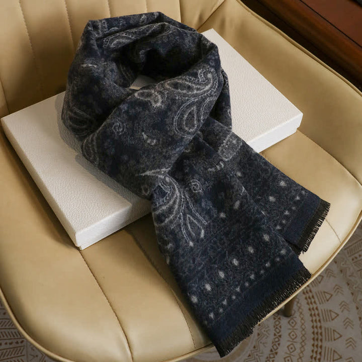 Buddha Stones Fall Winter Vintage Paisley Tassel Cozy Men's Scarf - MidnightBlue Approx. 180 × 30 cm - image 9