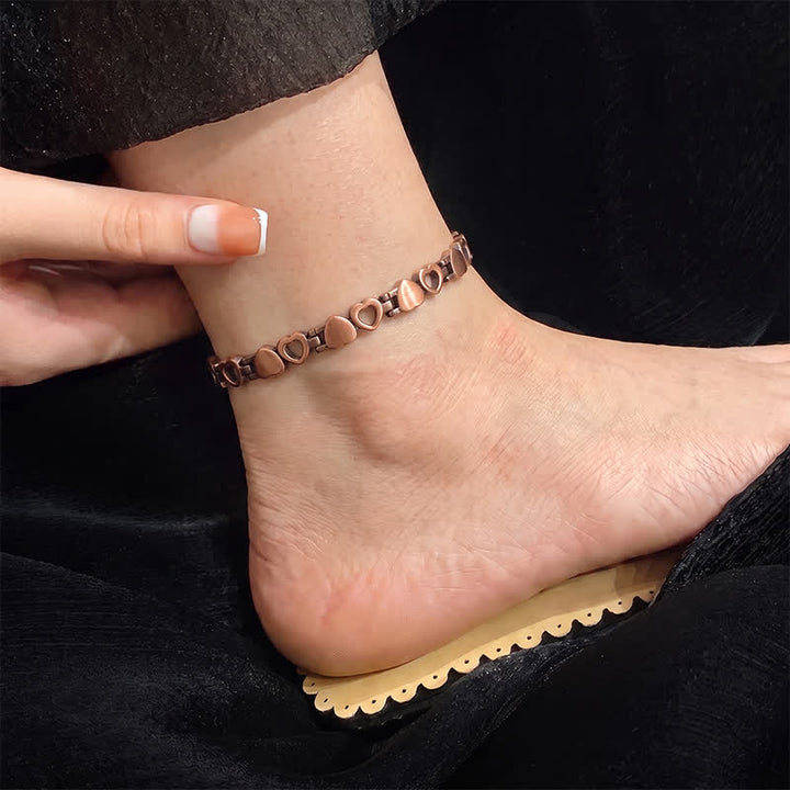 Buddha Stones Copper Magnetic Heart Link Harmonic Connection Anklet - Copper(Healing ♥ Wealth) - image 0