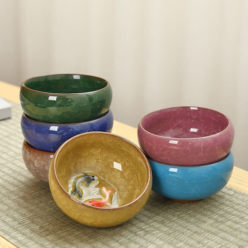 Buddha Stones Ceramic Koi Fish Success Crackle Glaze Gongfu Tea Cup - image 9