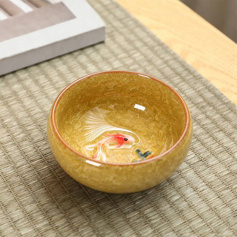 Buddha Stones Ceramic Koi Fish Success Crackle Glaze Gongfu Tea Cup - Yellow - image 6