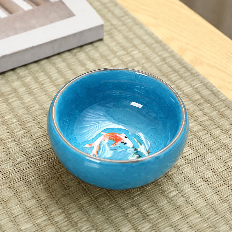 Buddha Stones Ceramic Koi Fish Success Crackle Glaze Gongfu Tea Cup - Sky Blue - image 3