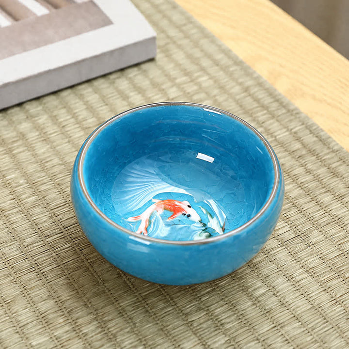 Buddha Stones Ceramic Koi Fish Success Crackle Glaze Gongfu Tea Cup - Sky Blue - image 3