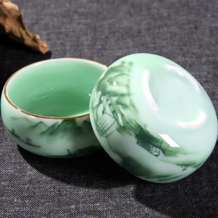 Buddha Stones Traditional Koi Fish Lotus Landscape Ceramic Personal Tea Cup - image 4