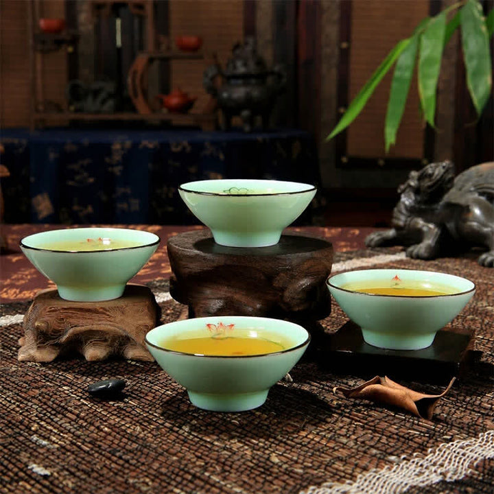 Buddha Stones Hand-Painted Celadon Ceramic Lotus Koi Douli Tea Cup - image 12