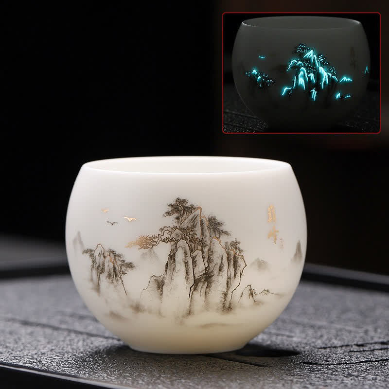 Buddha Stones Night Glow Landscape Koi Fish Ceramic Gongfu Tea Cup - Mountain - image 2