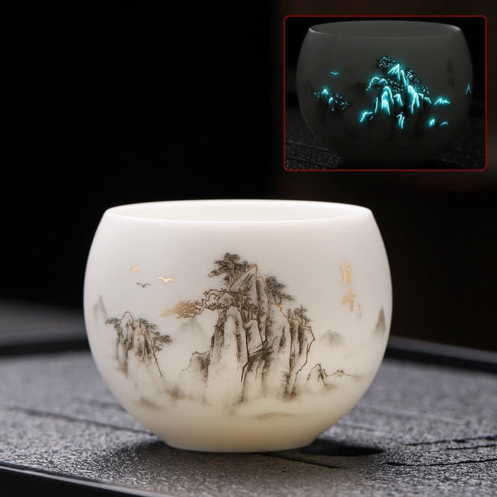 Buddha Stones Night Glow Landscape Koi Fish Ceramic Gongfu Tea Cup - Mountain - image 2