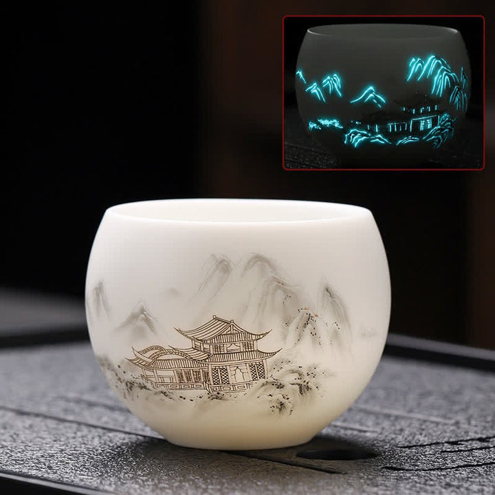 Buddha Stones Night Glow Landscape Koi Fish Ceramic Gongfu Tea Cup - House - image 1