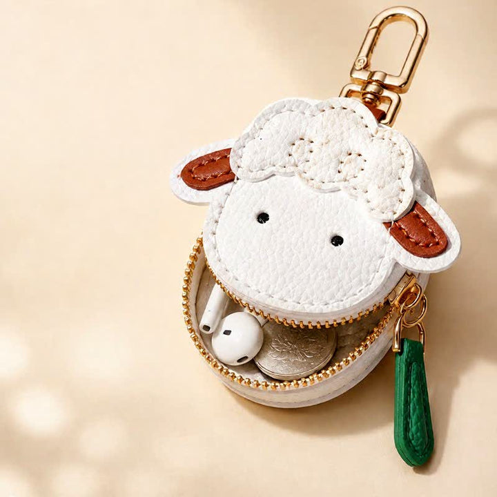 Buddha Stones Leather Lamb Goat Face Keychain Storage Wallet - image 1