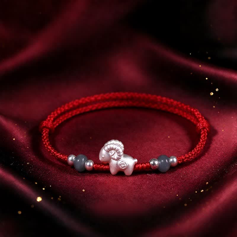 Buddha Stones Year of the Goat Hand-Woven 999 Sterling Silver Chinese Zodiac Goat Luck Red String Bracelet - Red(Wrist Circumference: 5.9-6.7 in /15-17 cm) - image 0