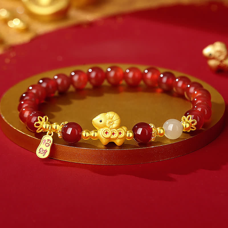 Buddha Stones Year of the Goat 925 Sterling Silver Red Agate Sheep Copper Coins Charm Good Fortune Bracelet - Goat(Wrist Circumference: 5.5-5.9  in / 14-15cm) - Red Agate - image 0