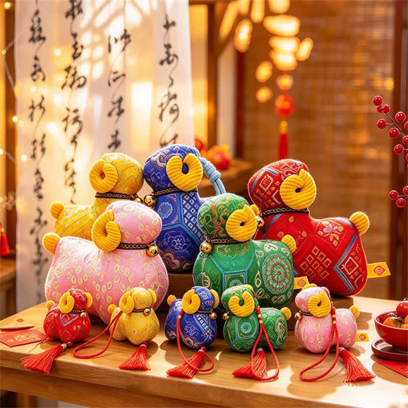 Buddha Stones Year of the Goat Song Brocade Sheep Lucky Tassel Hanging Cute Animal Decor - image 0